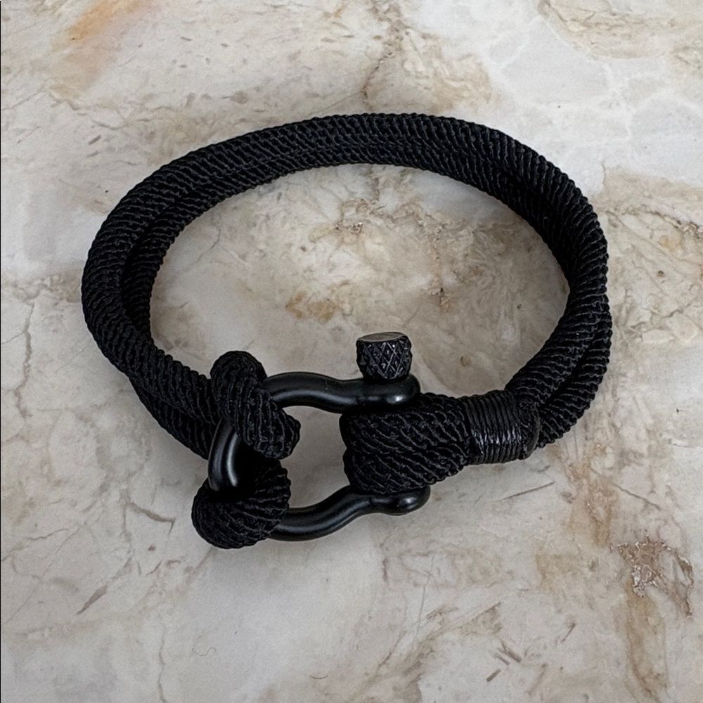 NEW! Nautical 2-Row Rope Wrap Bracelet Black Steel Screw